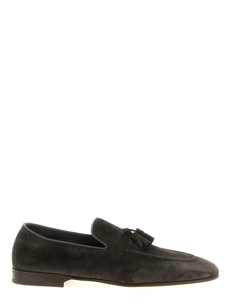 Gray Calfskin Slip-On Loafers