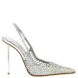Silver Polyester High Heel Pumps
