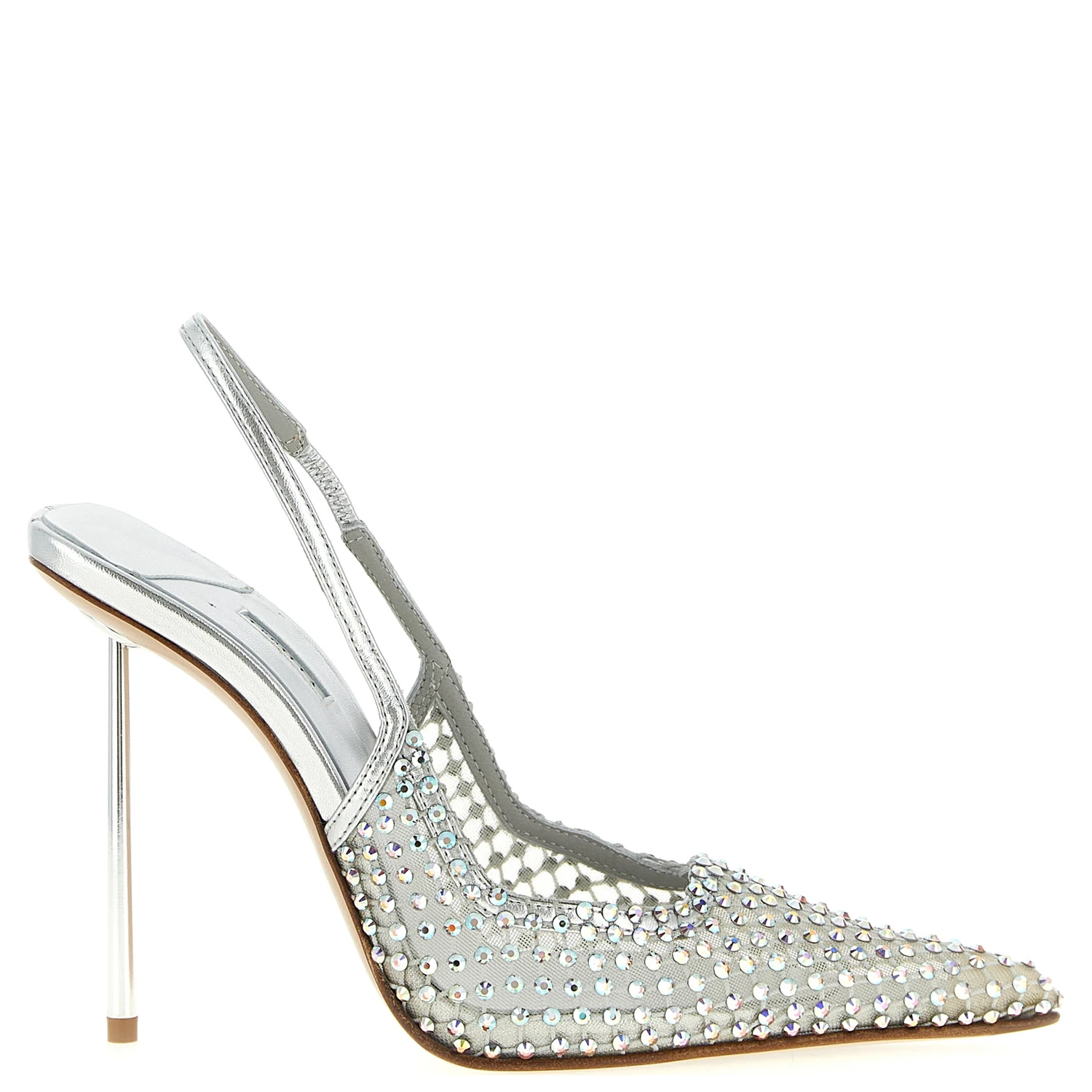 Silver Polyester High Heel Pumps