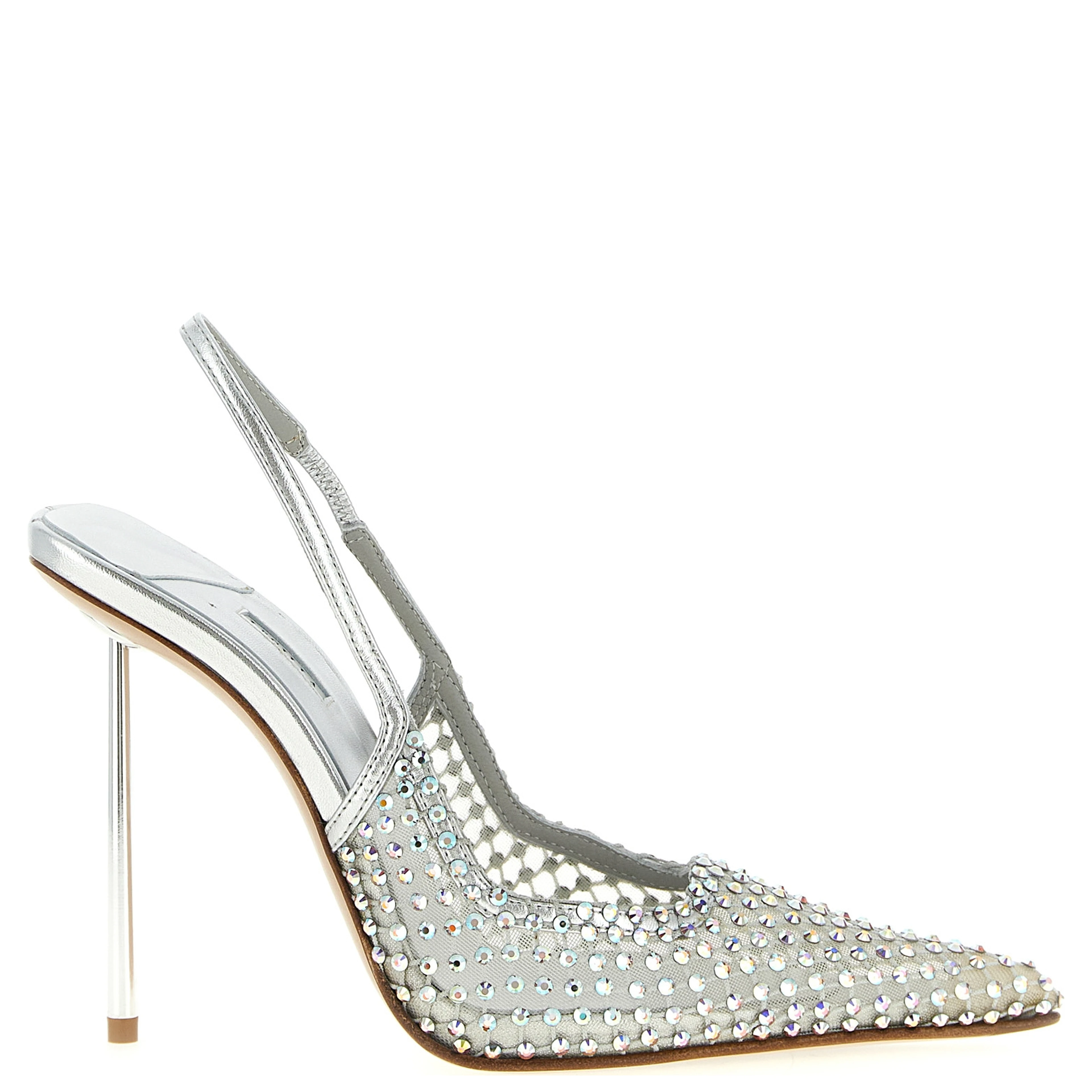Silver Polyester High Heel Pumps