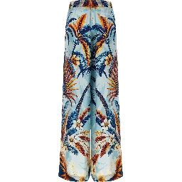 Blue Silk Casual Pants
