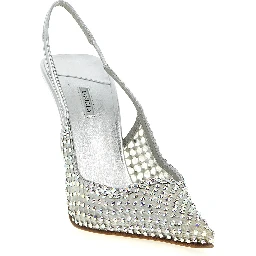 Silver Polyester High Heel Pumps