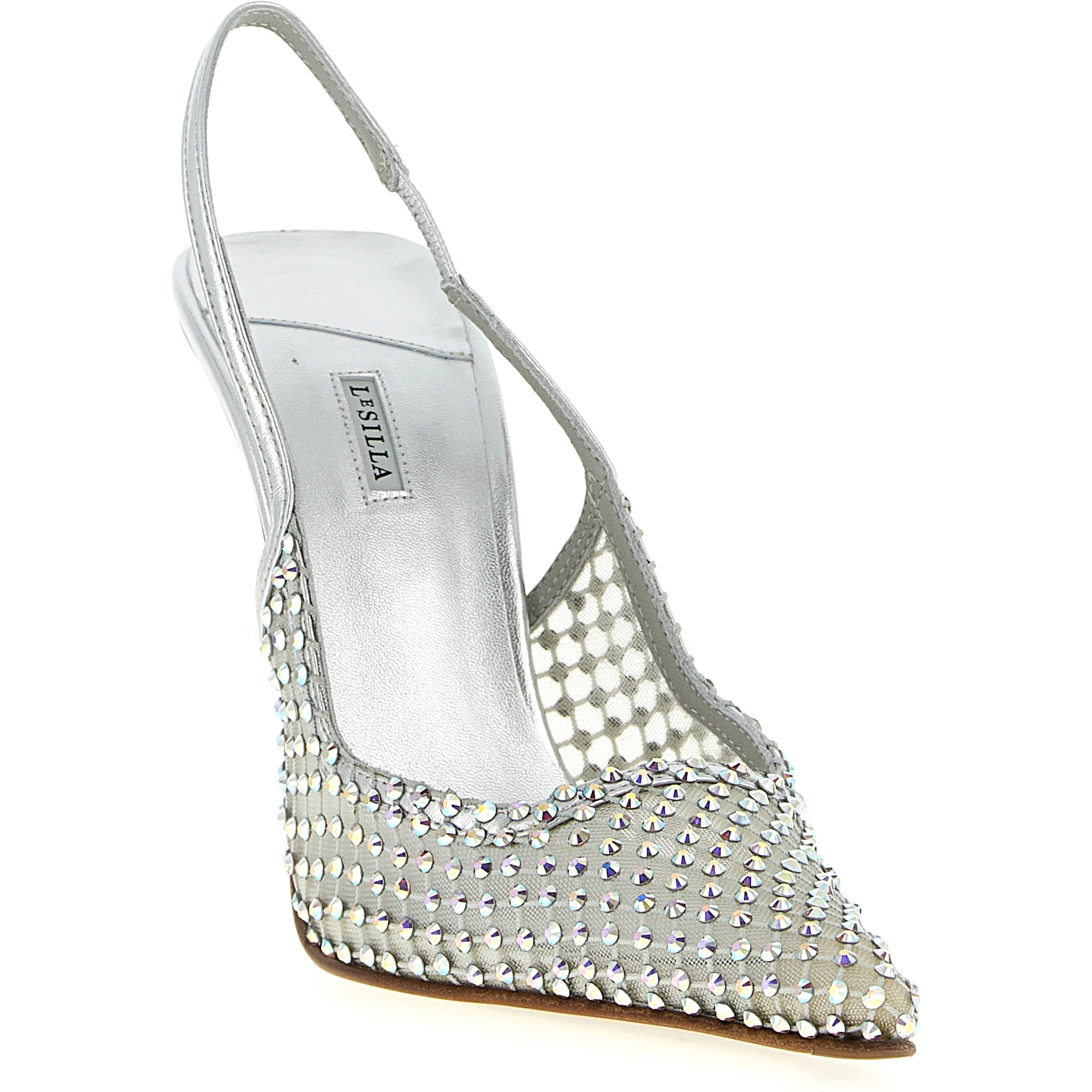 Silver Polyester High Heel Pumps