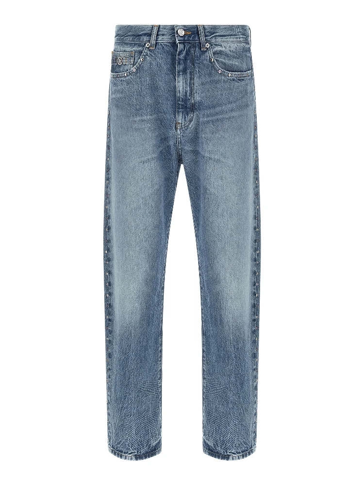 Blue Cotton Straight-Leg Jeans