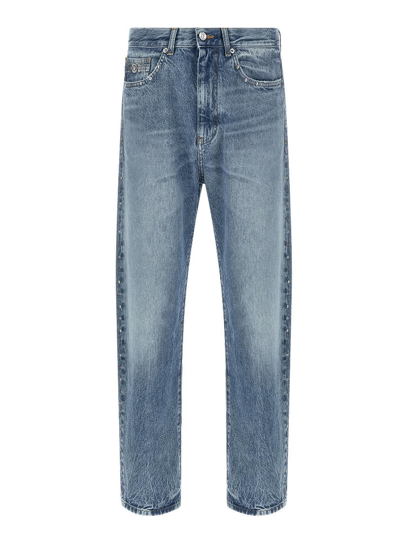 Blue Cotton Straight-Leg Jeans