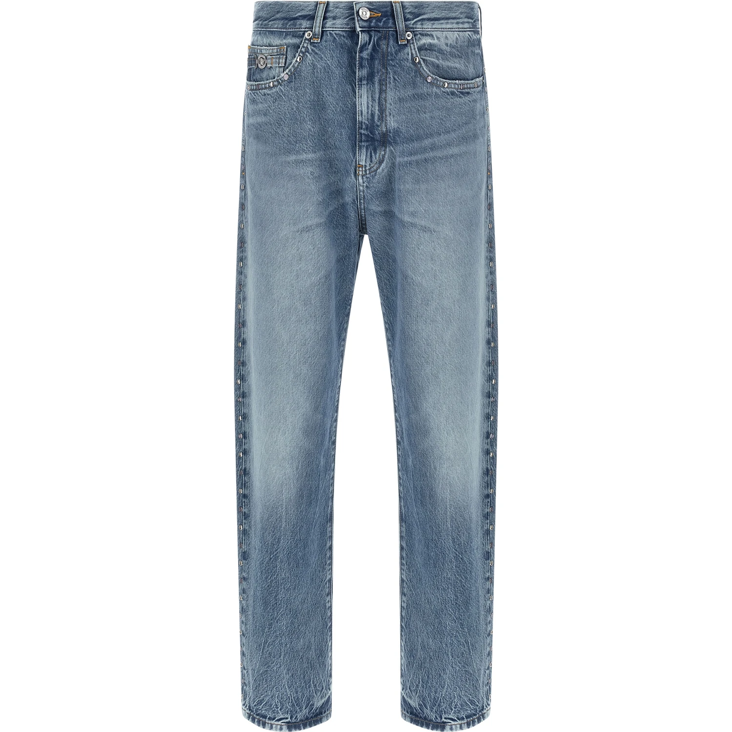 Blue Cotton Straight-Leg Jeans