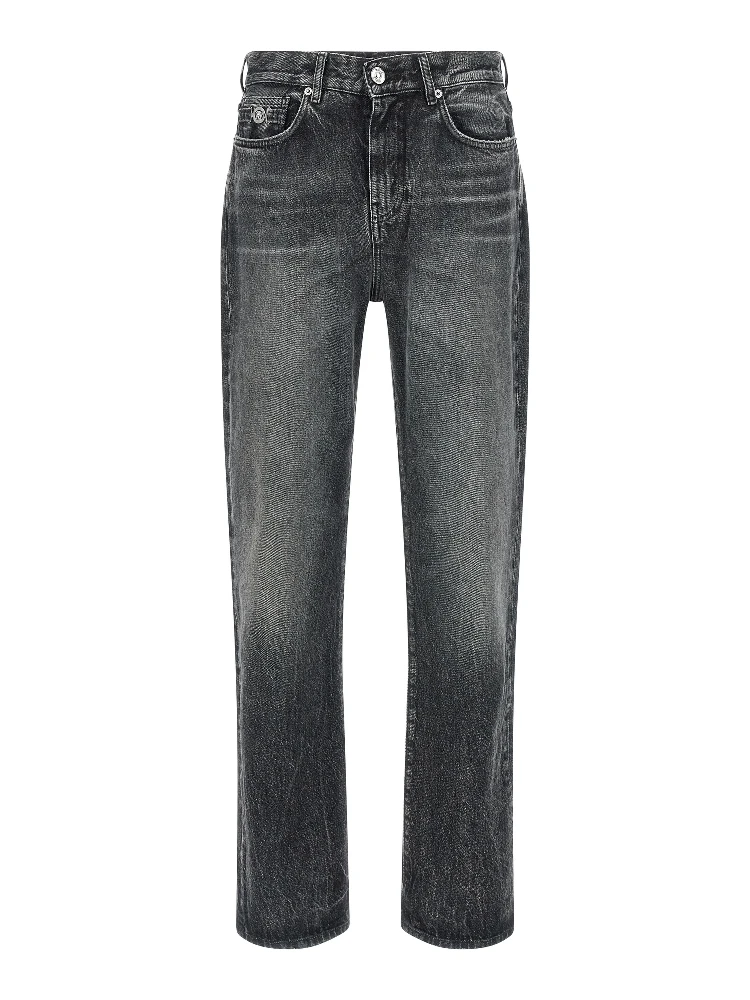 Gray Cotton Straight-Leg Jeans