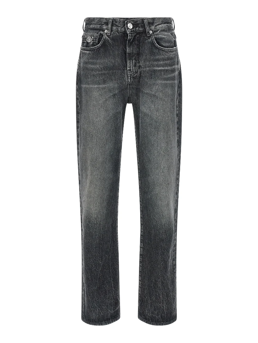 Gray Cotton Straight-Leg Jeans