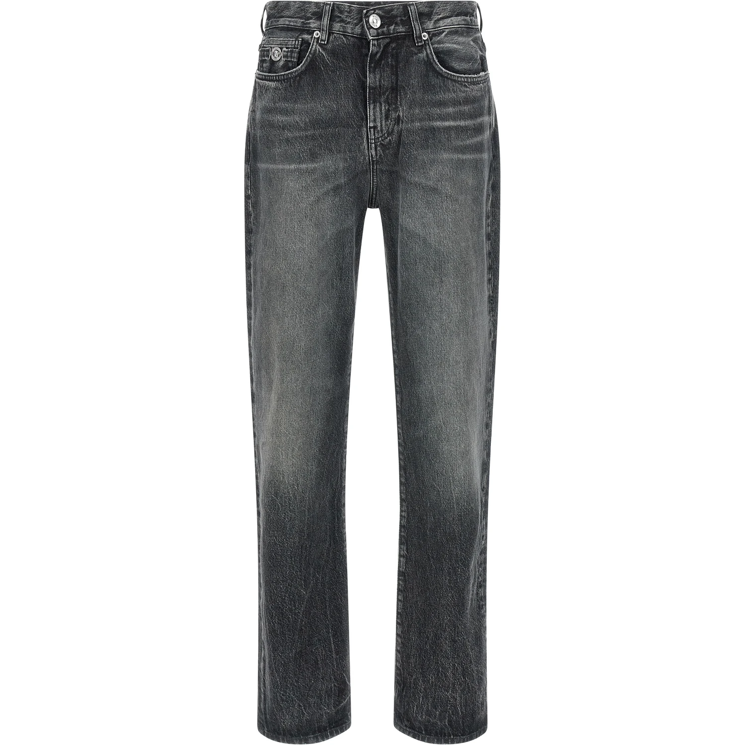 Gray Cotton Straight-Leg Jeans