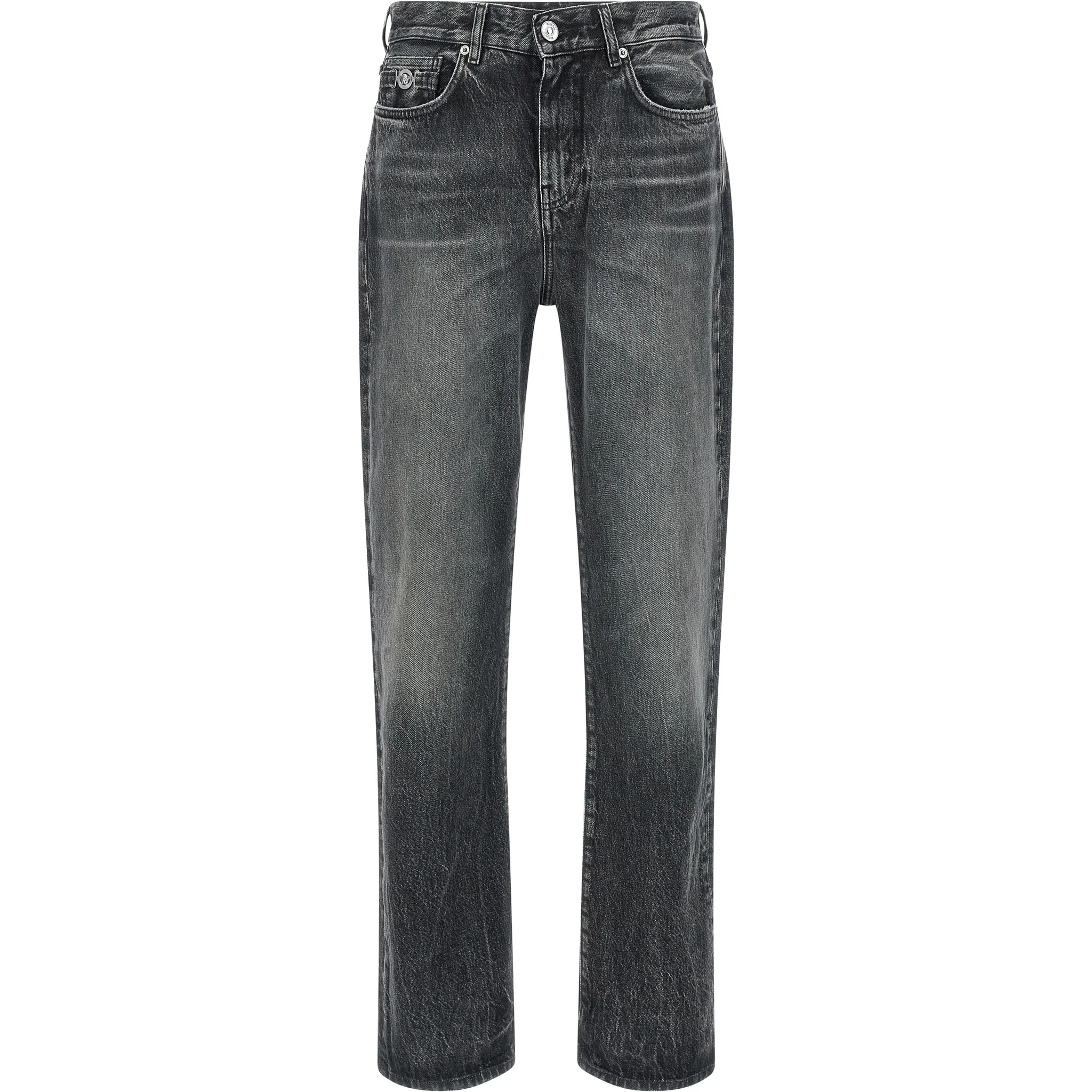 Gray Cotton Straight-Leg Jeans