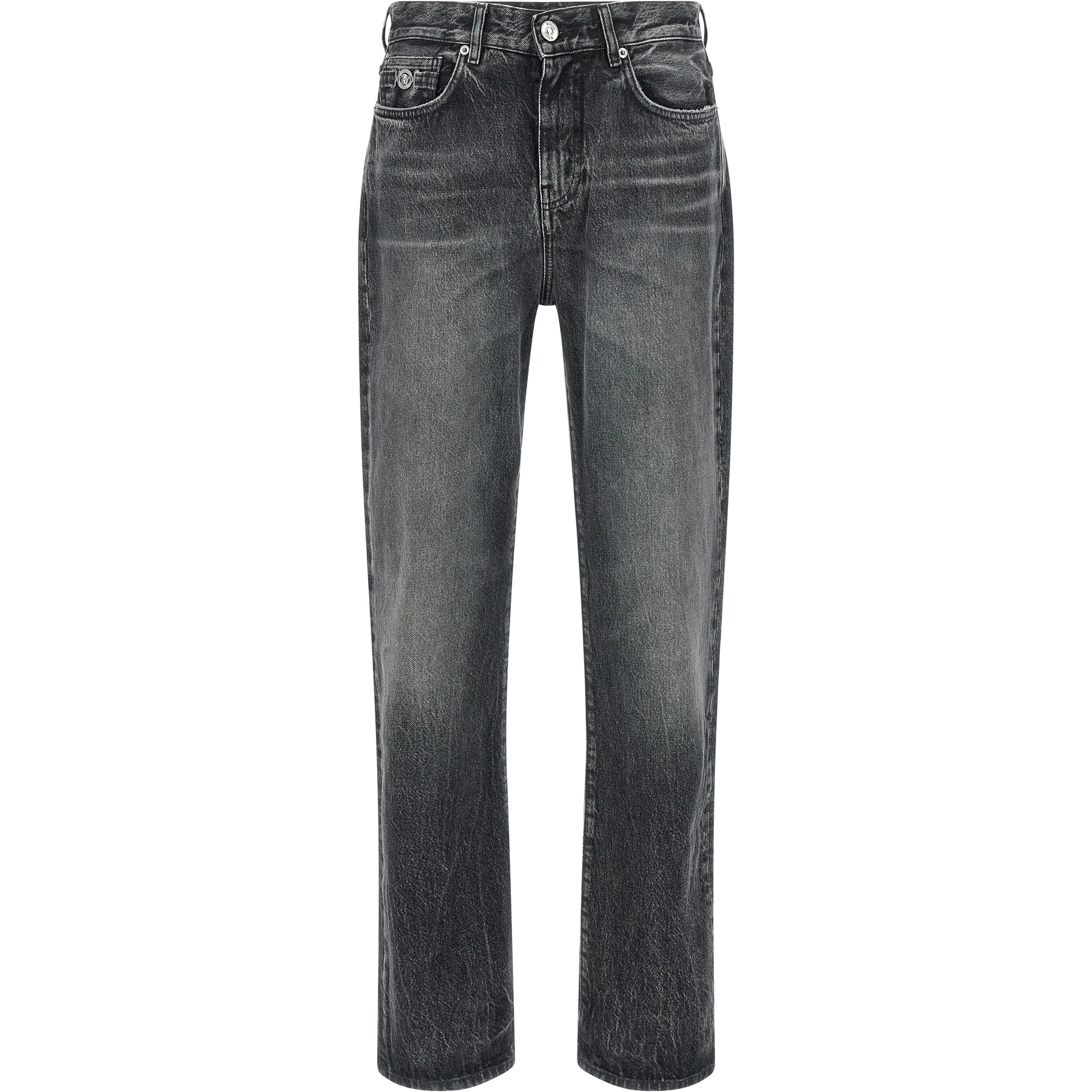 Gray Cotton Straight-Leg Jeans
