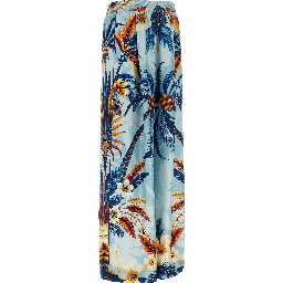 Blue Silk Casual Pants