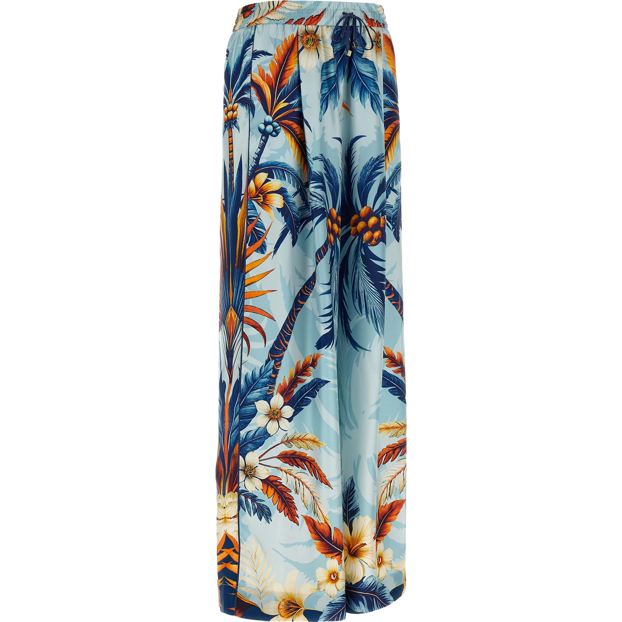 Blue Silk Casual Pants