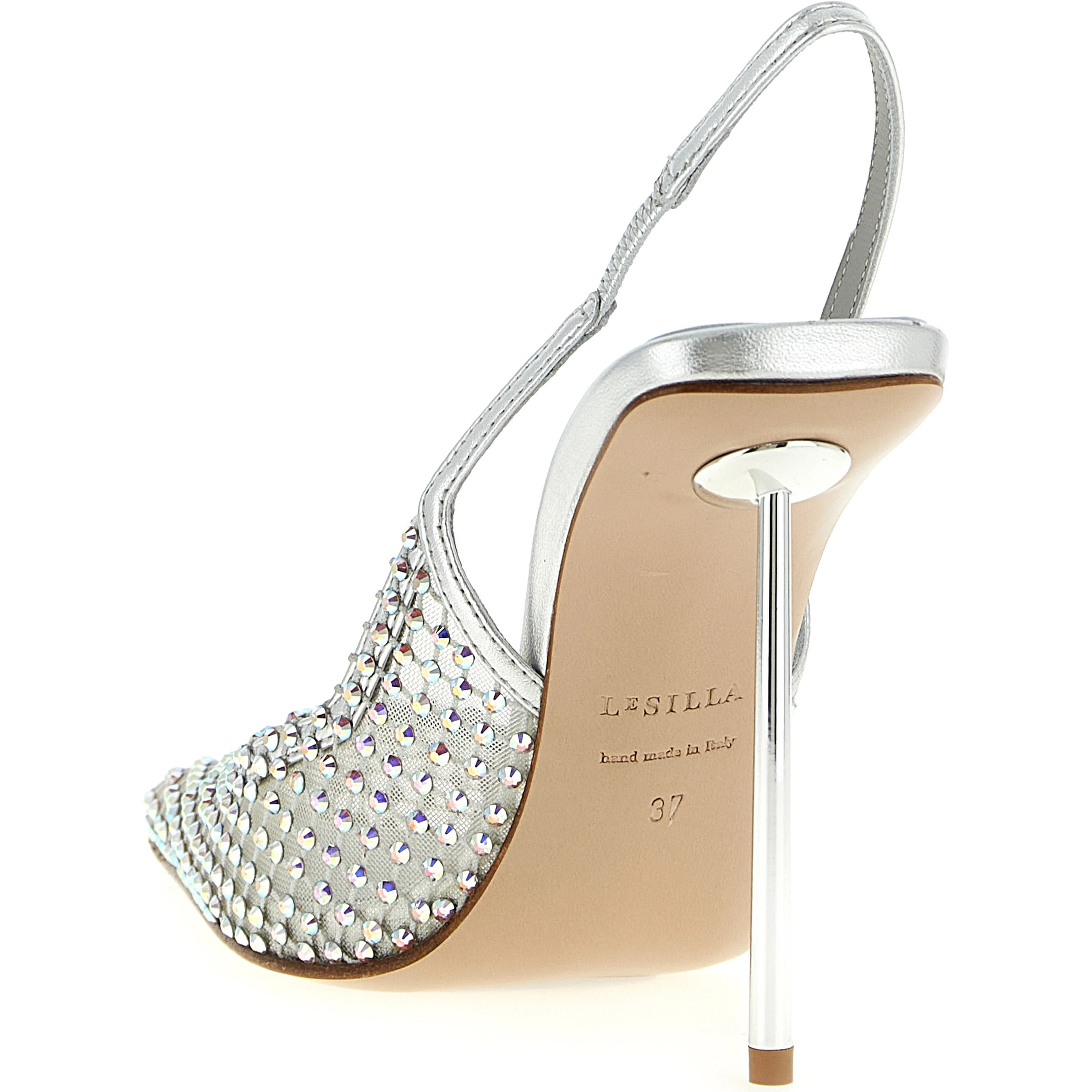 Silver Polyester High Heel Pumps