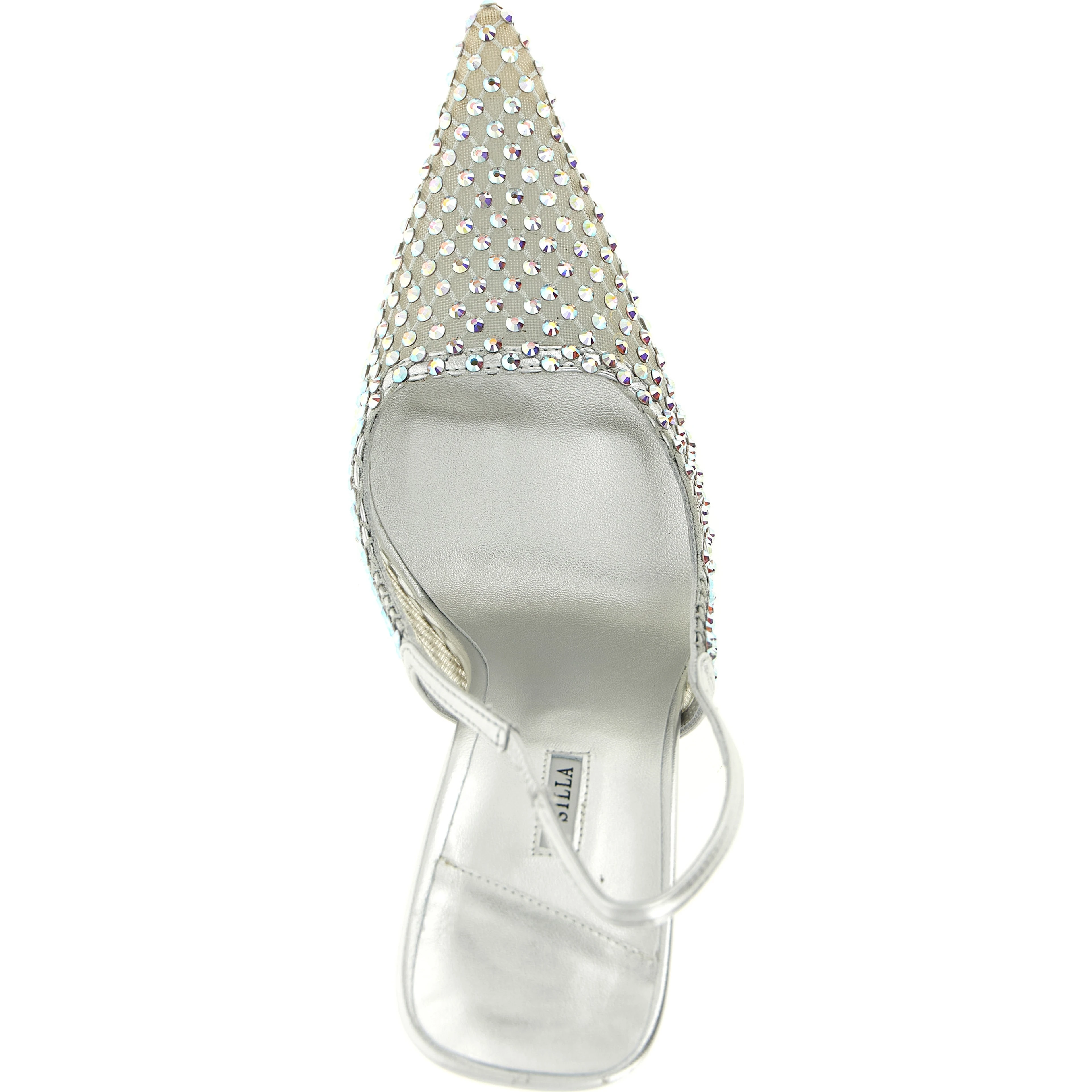 Silver Polyester High Heel Pumps