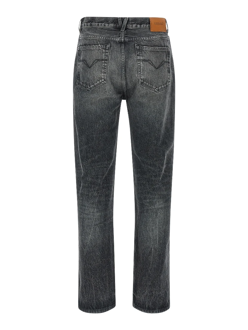 Gray Cotton Straight-Leg Jeans