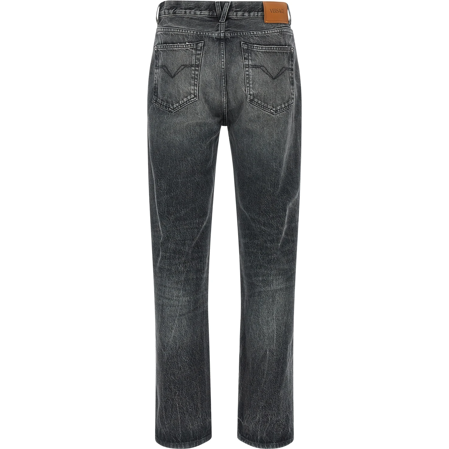 Gray Cotton Straight-Leg Jeans