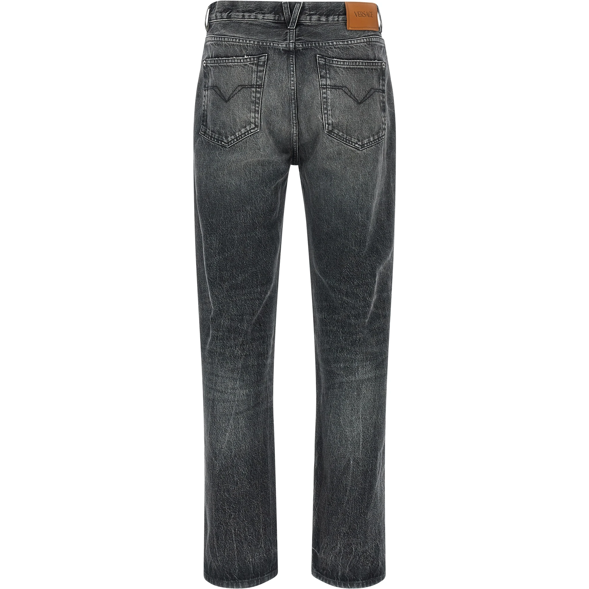 Gray Cotton Straight-Leg Jeans