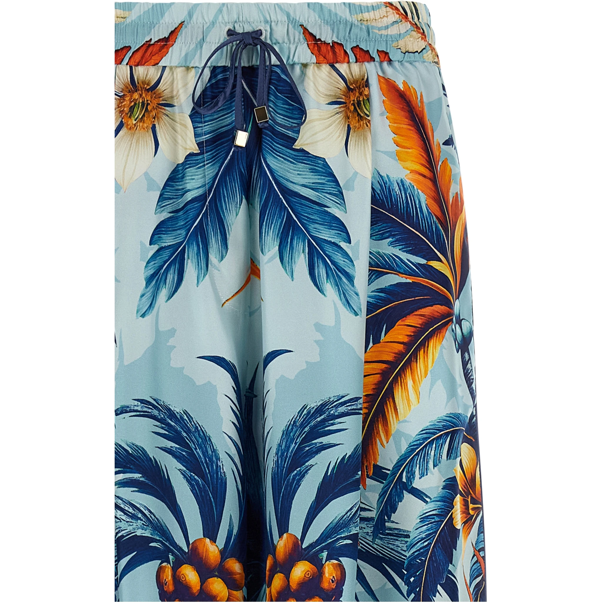 Blue Silk Casual Pants