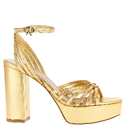 Gold Lamb Leather Stiletto Heel Sandals