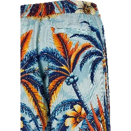Blue Silk Casual Pants