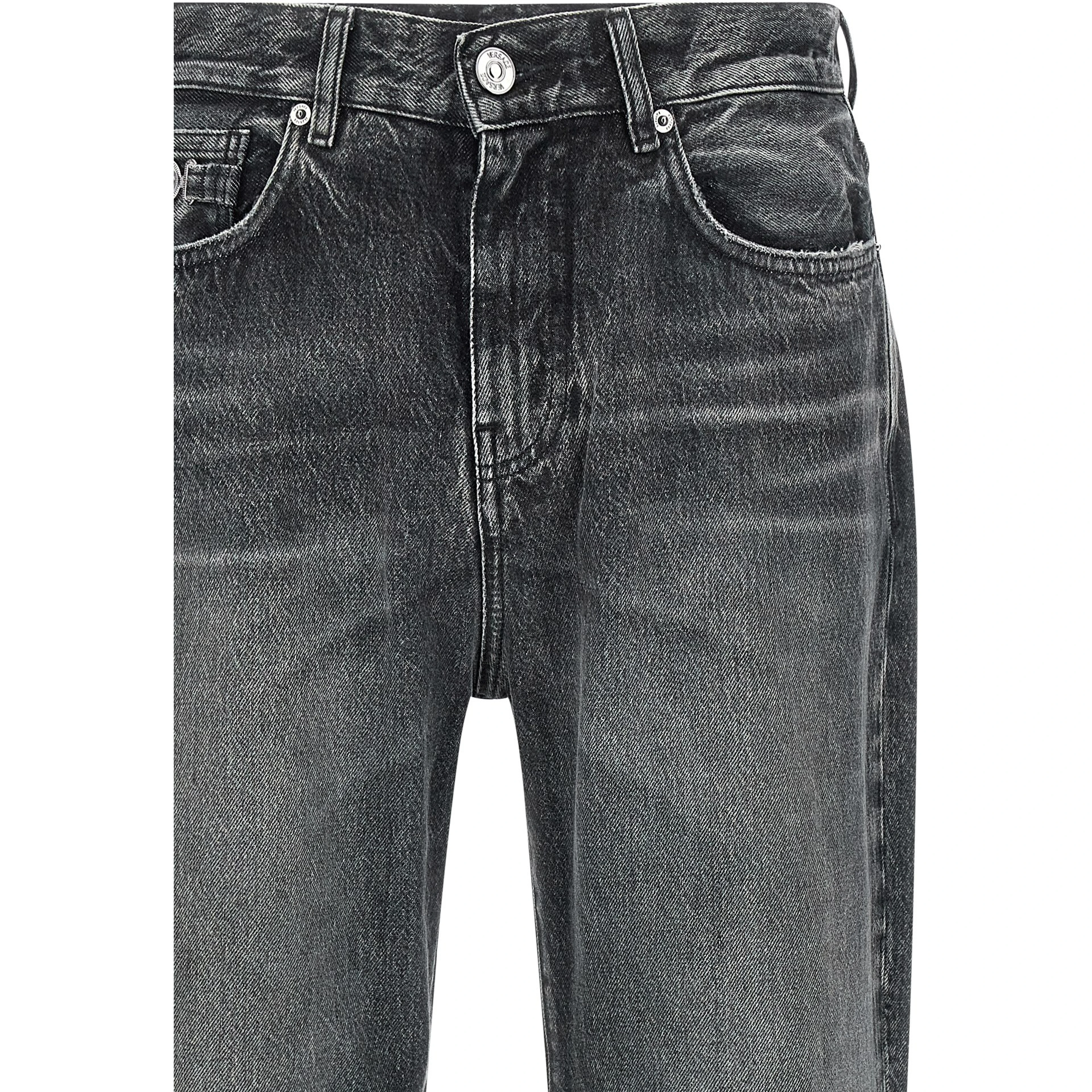 Gray Cotton Straight-Leg Jeans
