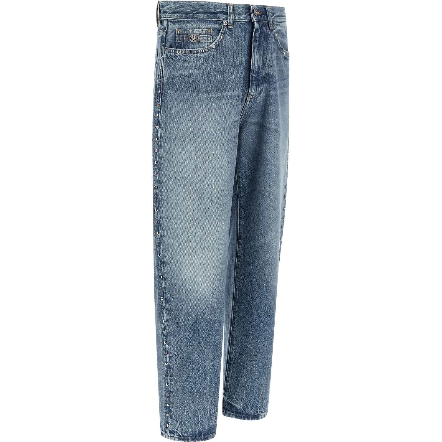 Blue Cotton Straight-Leg Jeans