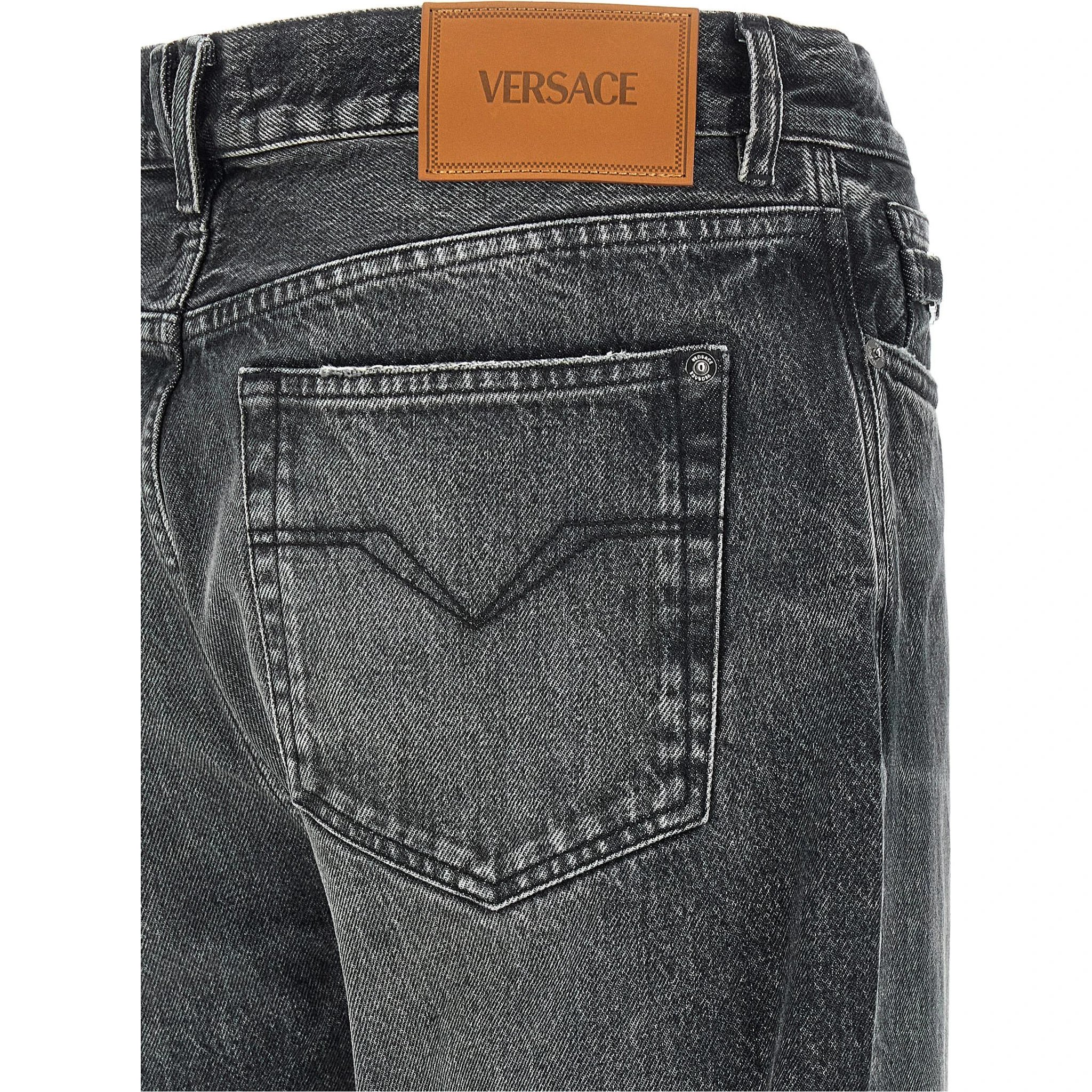 Gray Cotton Straight-Leg Jeans
