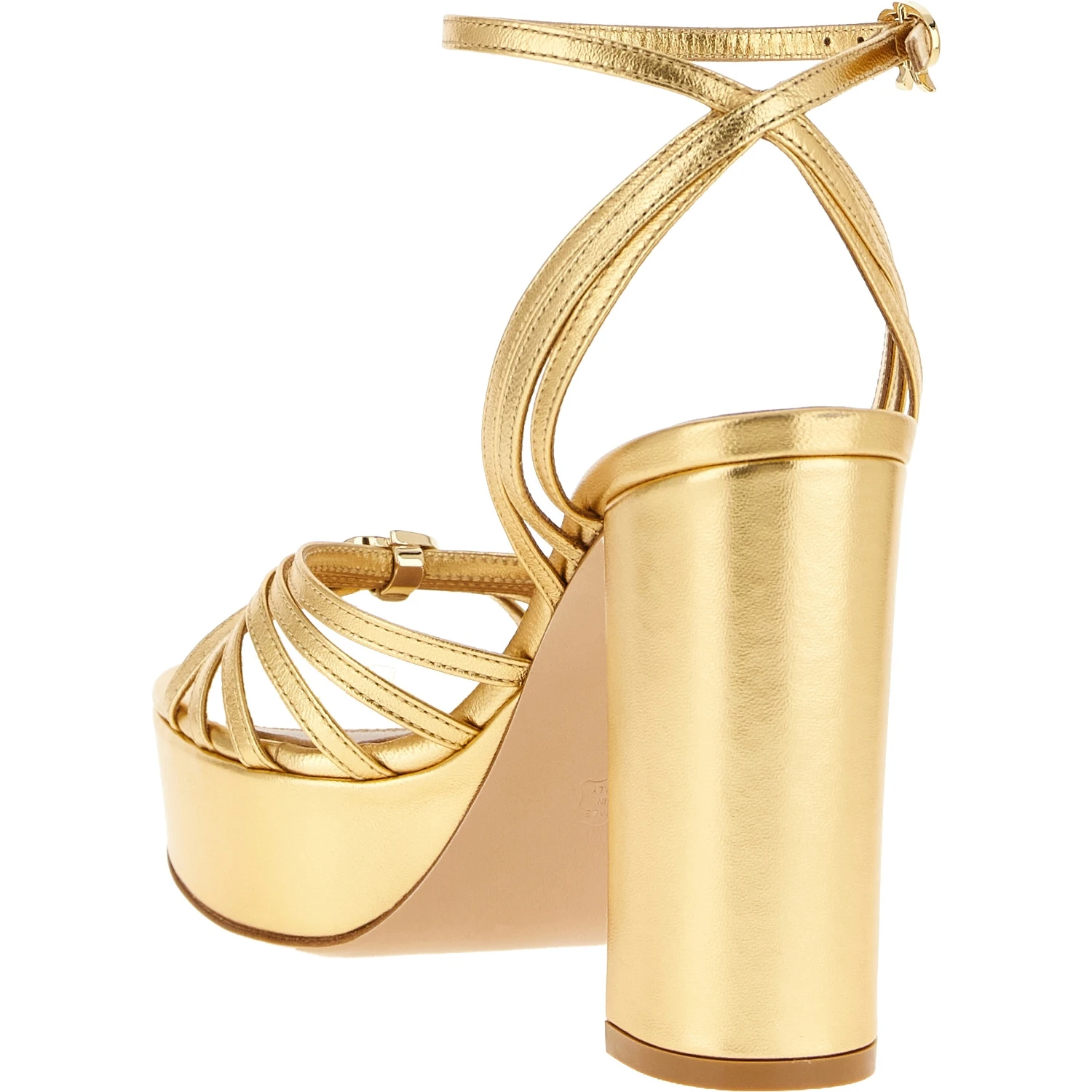 Gold Lamb Leather Stiletto Heel Sandals