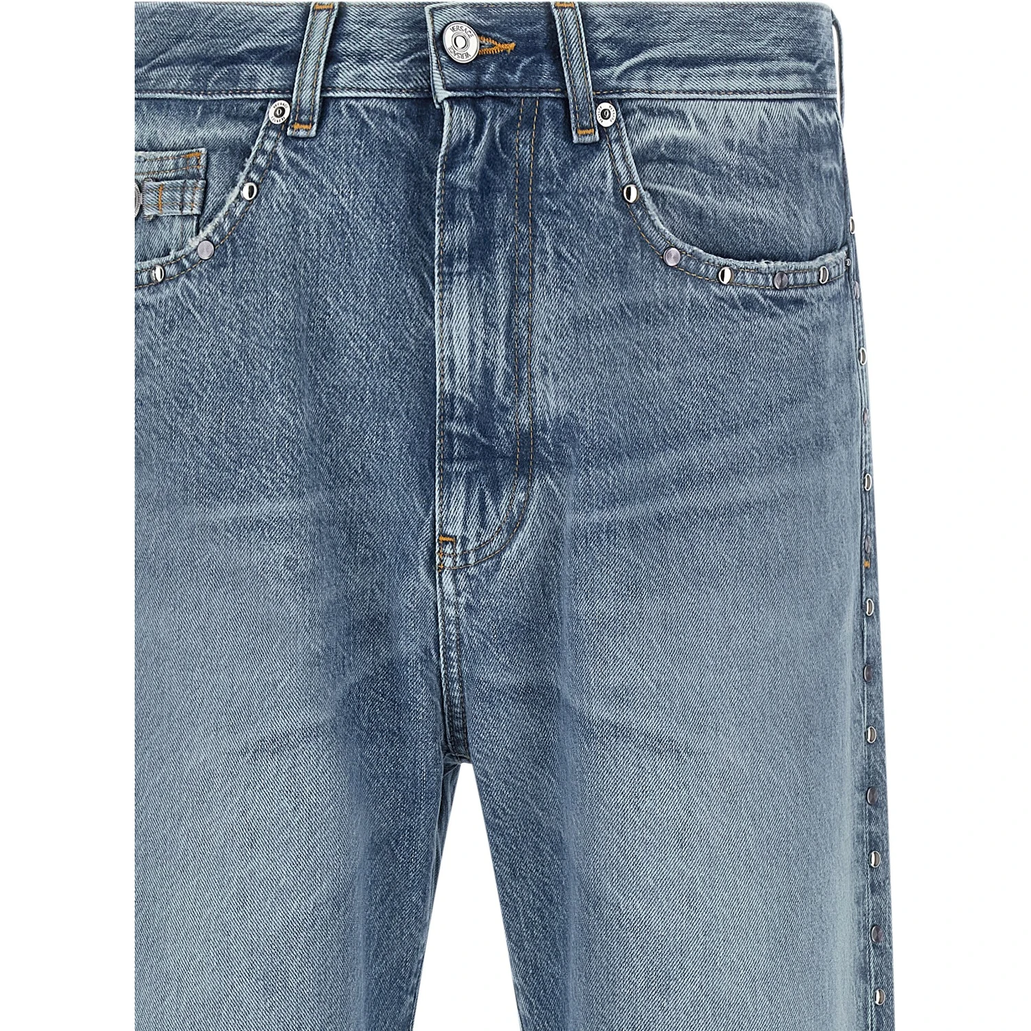 Blue Cotton Straight-Leg Jeans