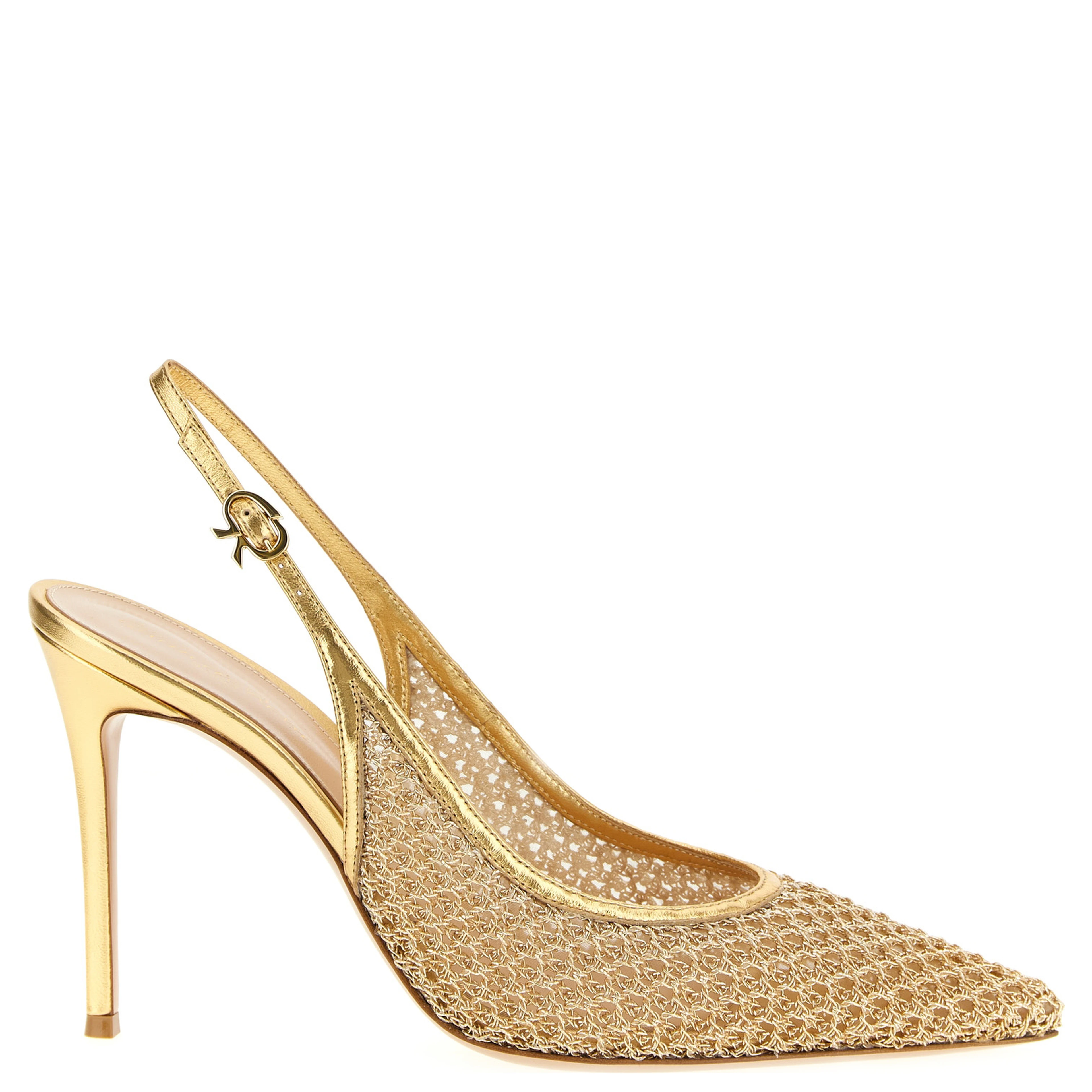 Gold Fabric High Heel Pumps