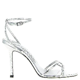 Silver Leather Stiletto Heel Sandals