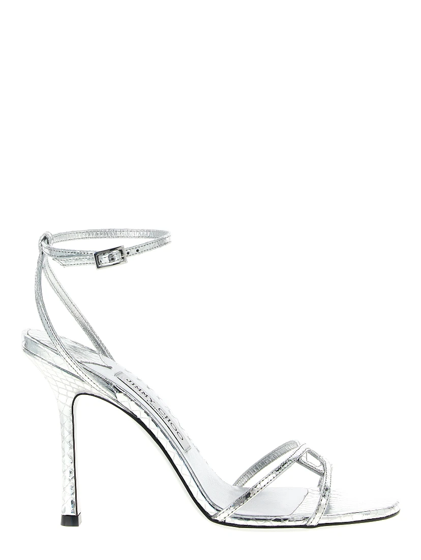 Silver Leather Stiletto Heel Sandals