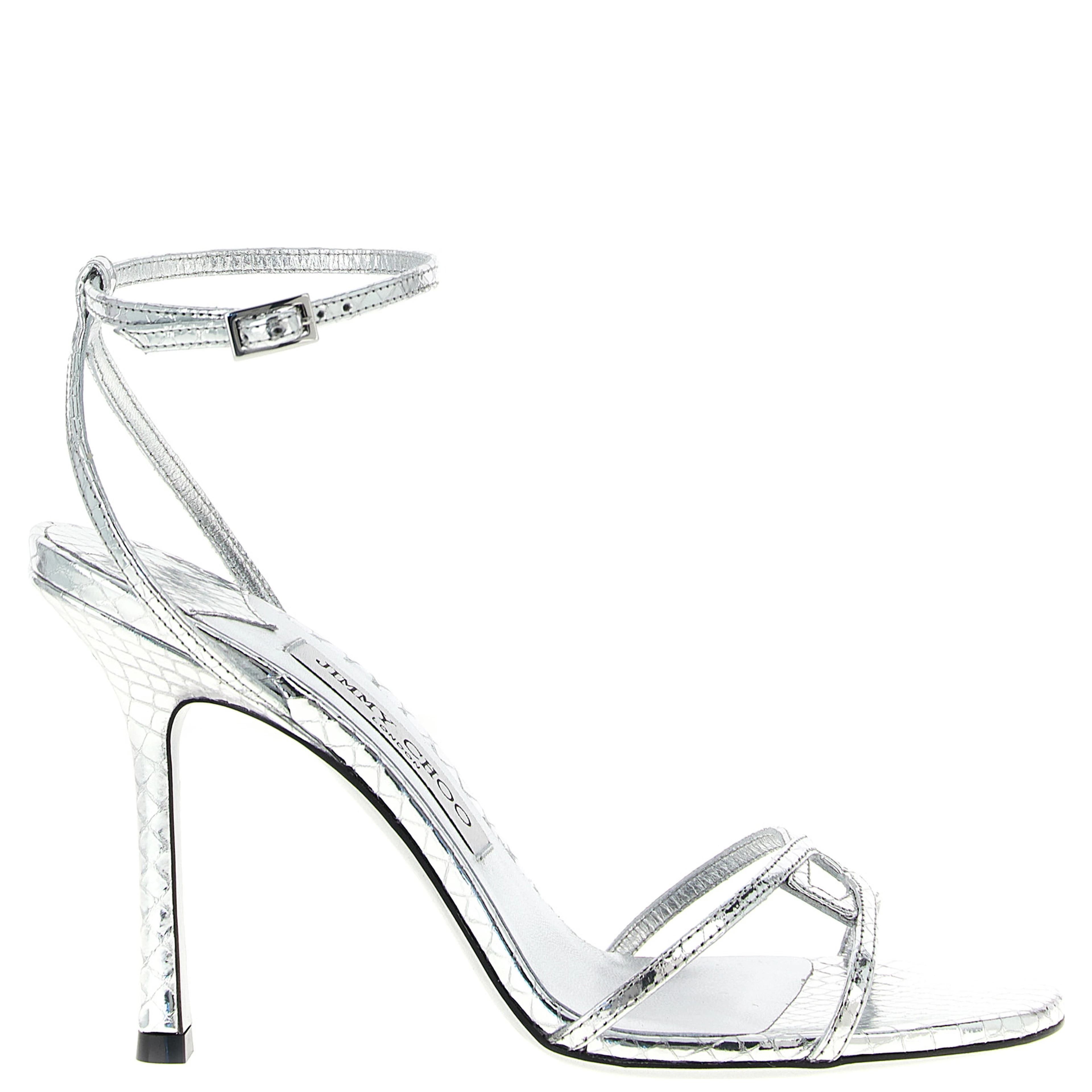 Silver Leather Stiletto Heel Sandals