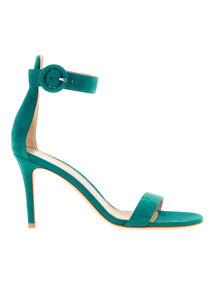 Bicolor Suede Leather Stiletto Heel Sandals
