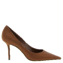Brown Tencel High Heel Pumps