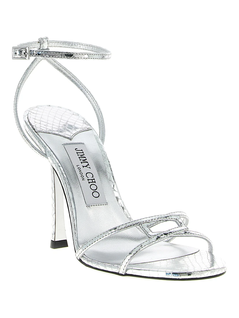 Silver Leather Stiletto Heel Sandals