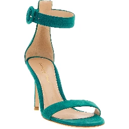 Bicolor Suede Leather Stiletto Heel Sandals