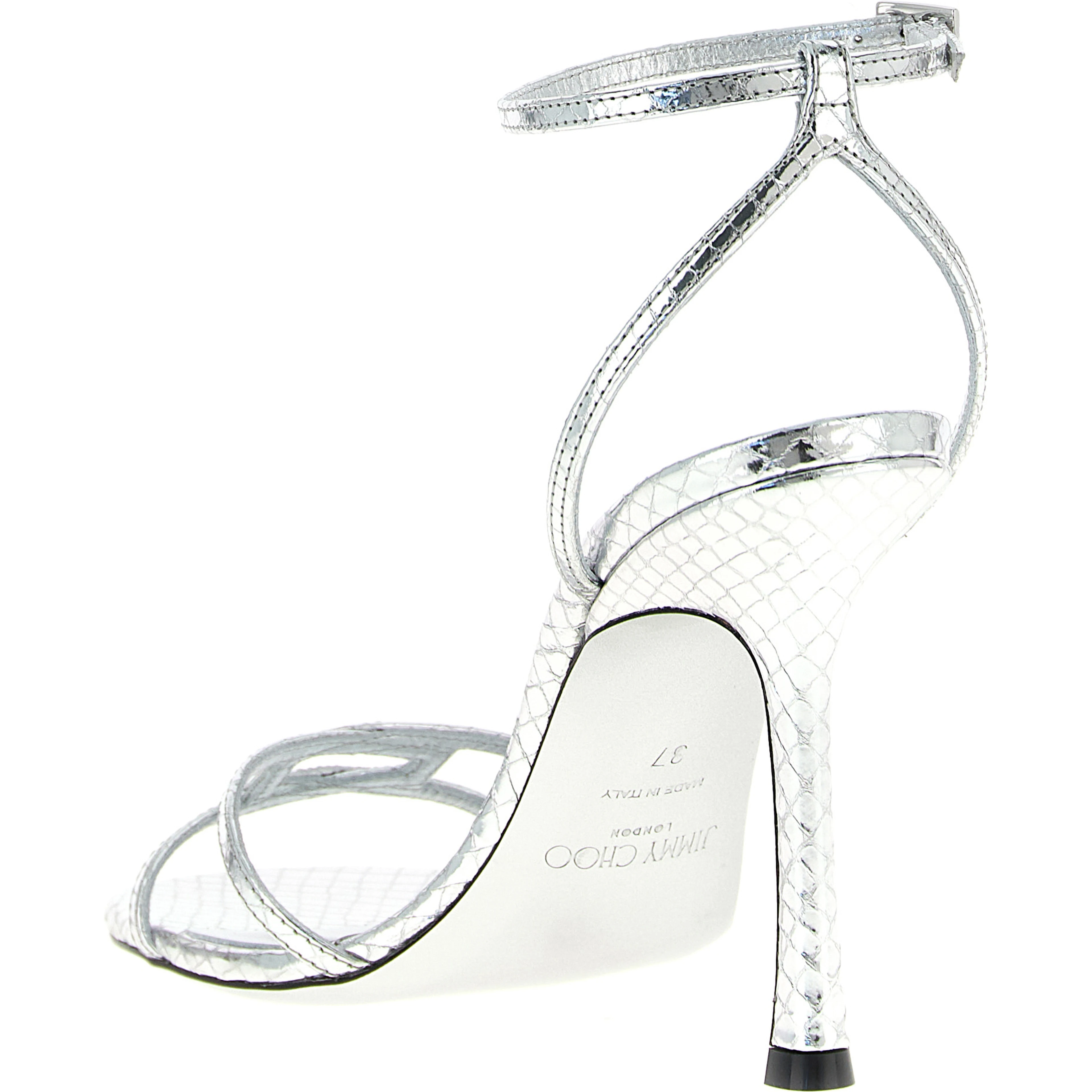 Silver Leather Stiletto Heel Sandals
