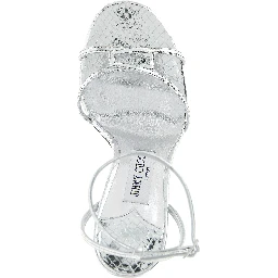 Silver Leather Stiletto Heel Sandals