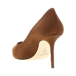 Brown Tencel High Heel Pumps