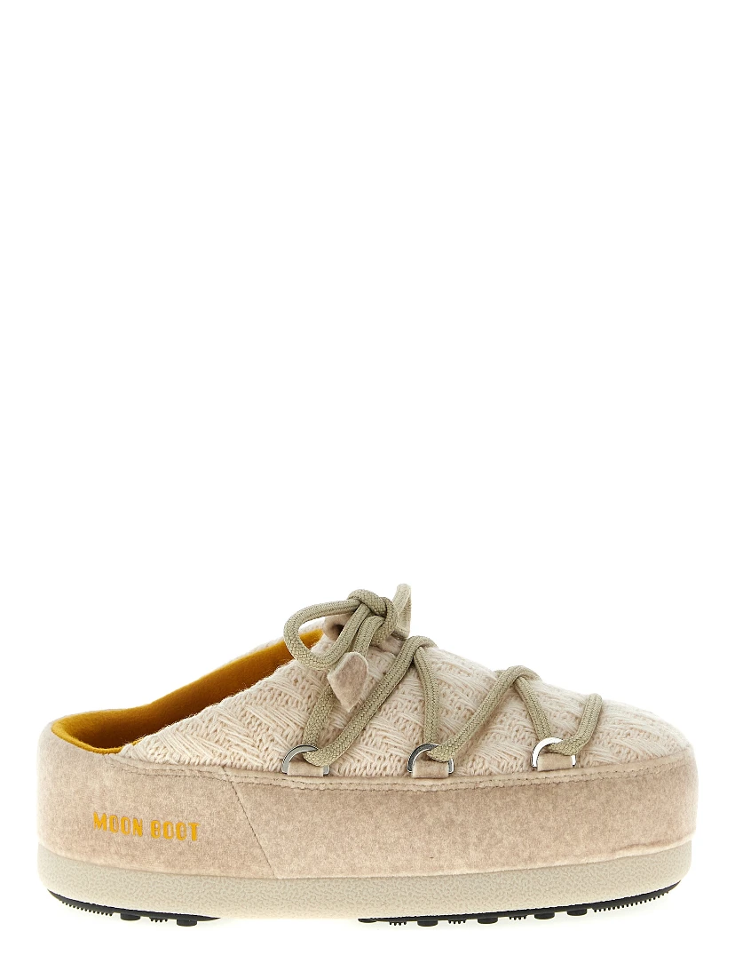 Beige Polyester Flat Boots