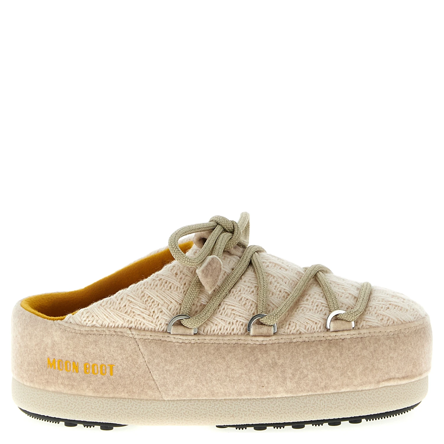 Beige Polyester Flat Boots