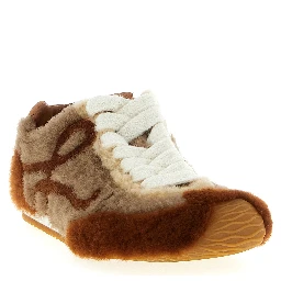 Brown Lamb Leather Low Top Sneakers