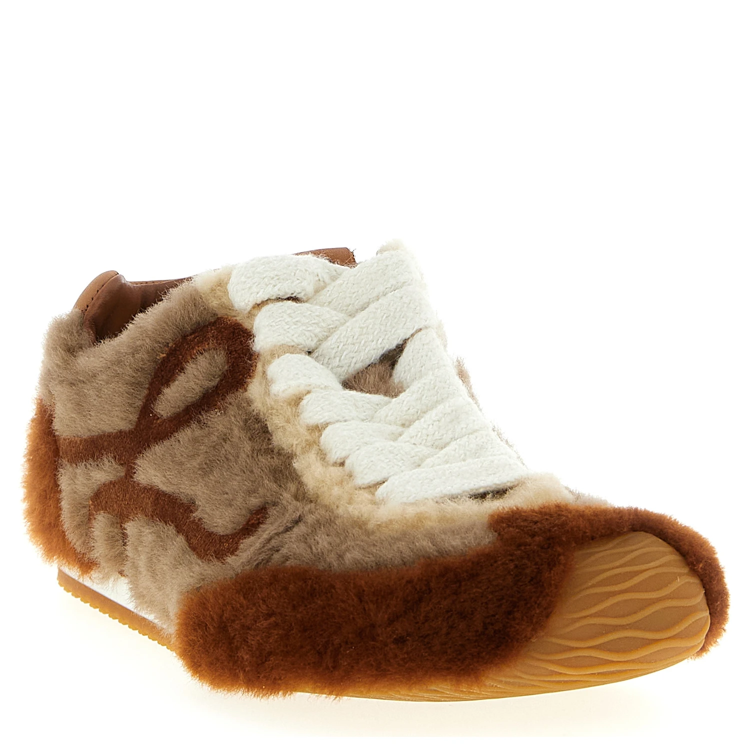 Brown Lamb Leather Low Top Sneakers