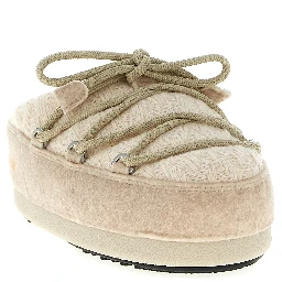 Beige Polyester Flat Boots