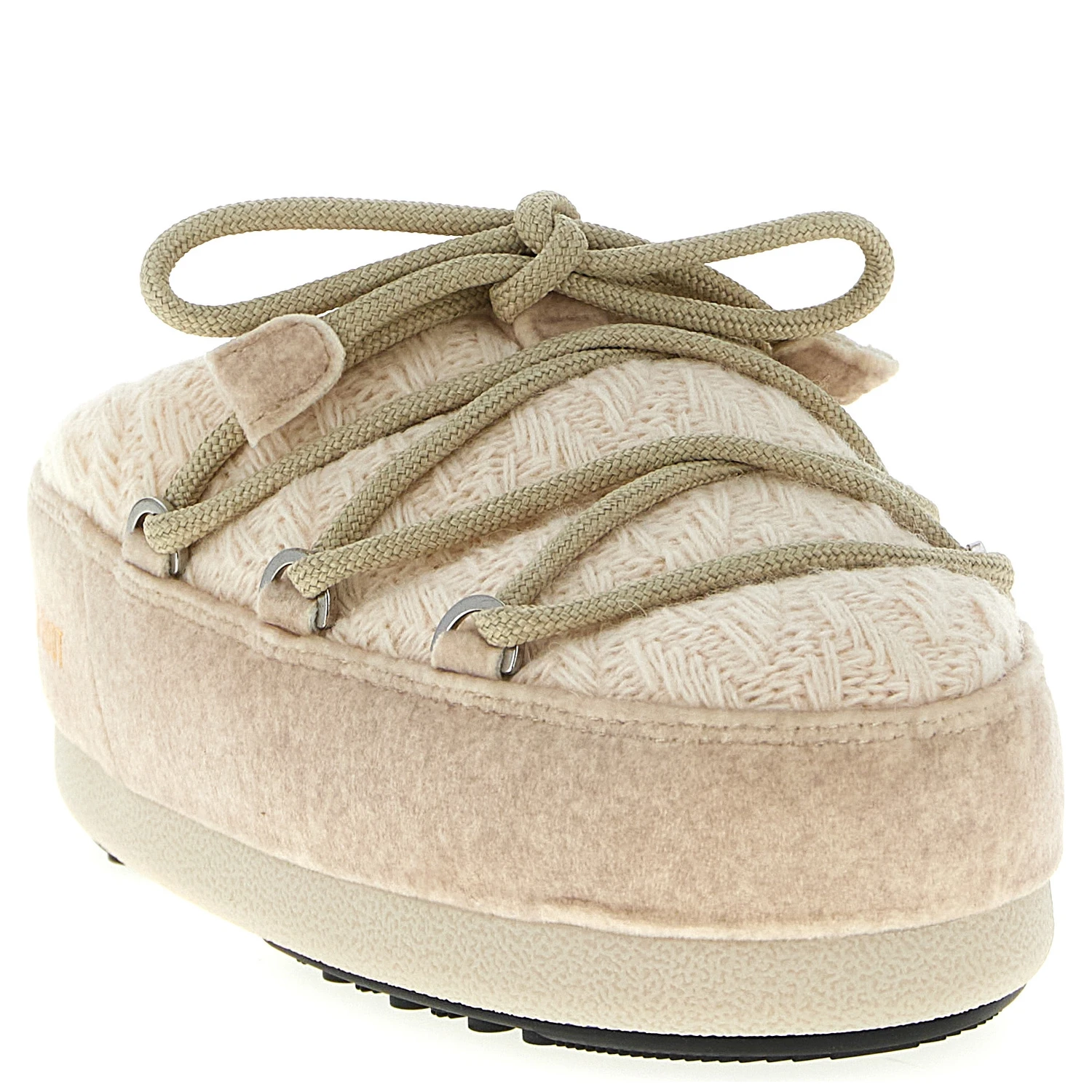 Beige Polyester Flat Boots
