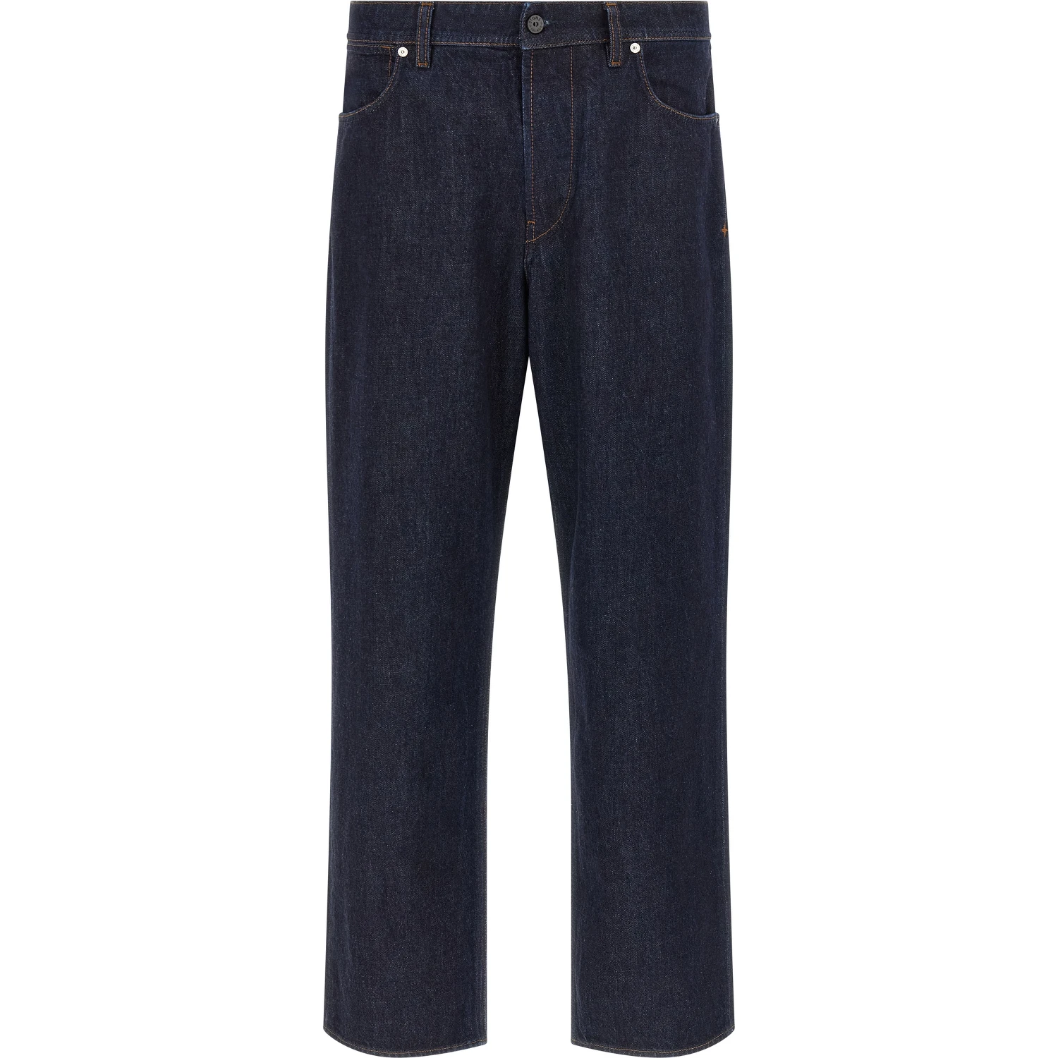 Blue Cotton Straight-Leg Jeans