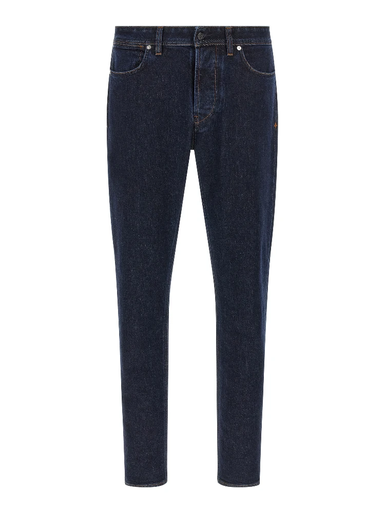 Blue Cotton Straight-Leg Jeans