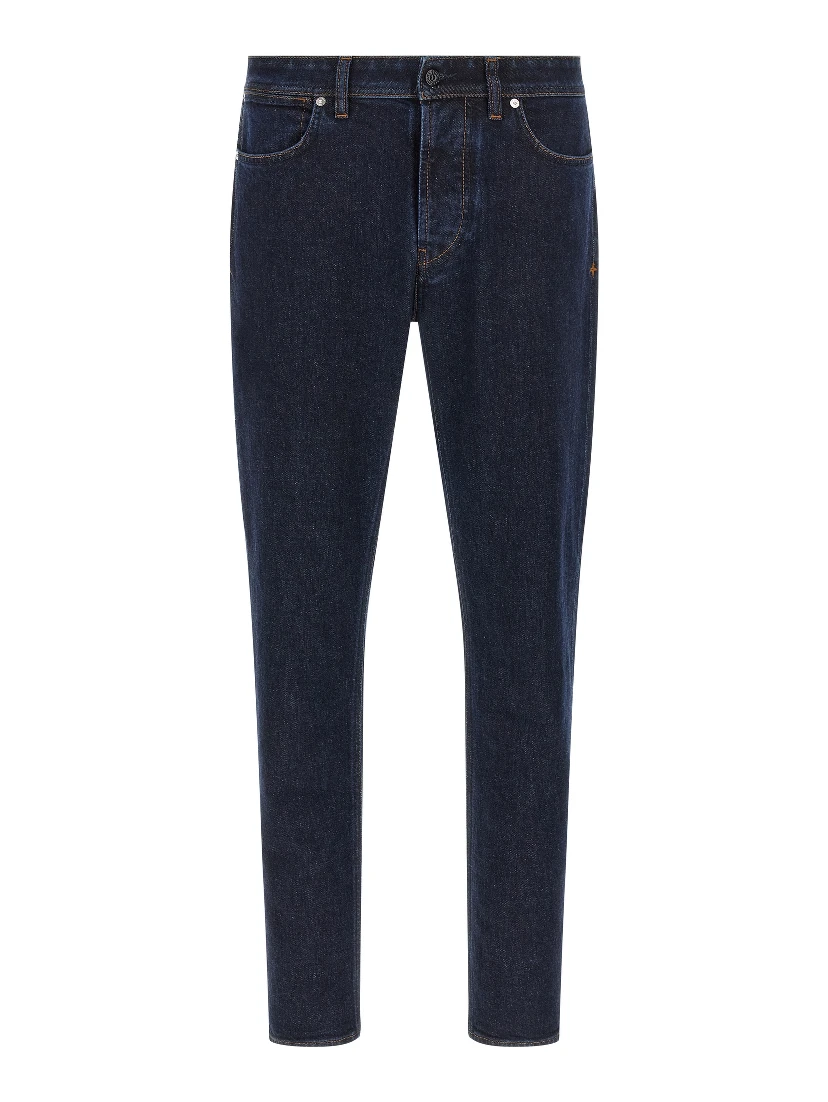 Blue Cotton Straight-Leg Jeans